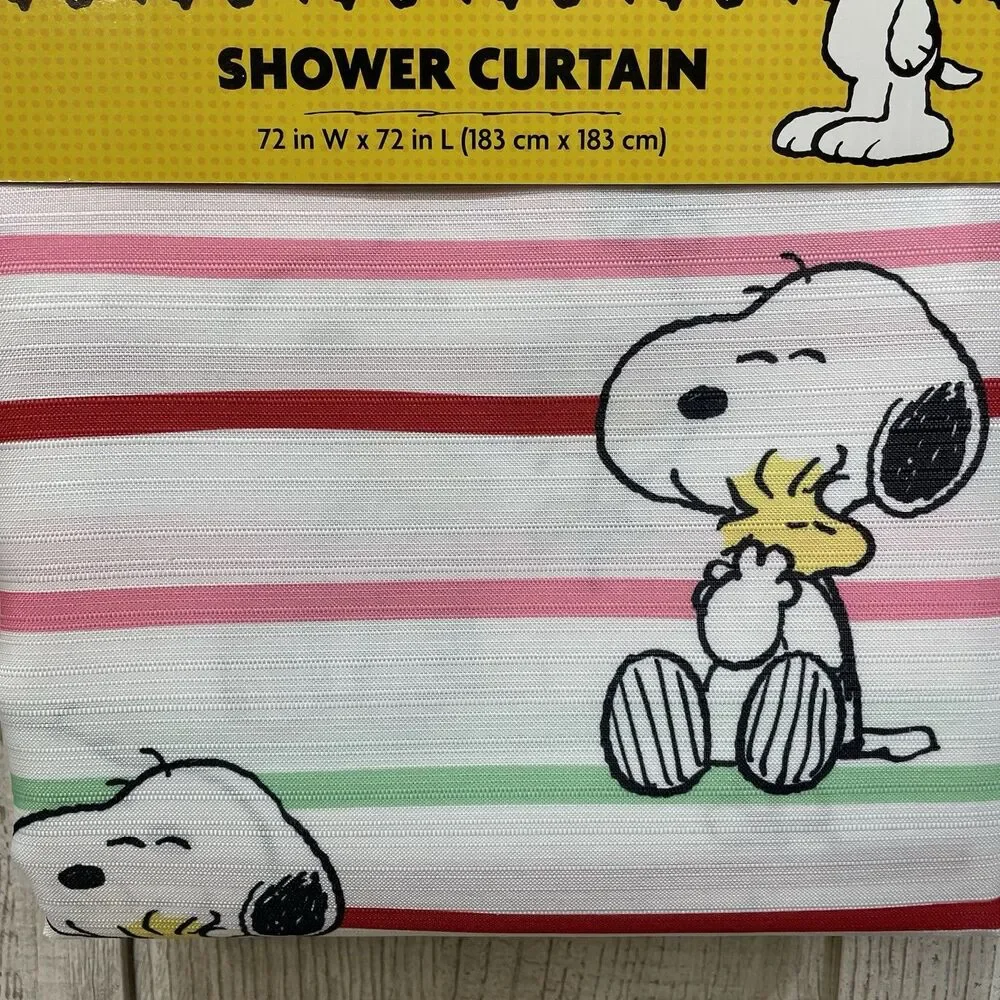 Striped Spring Peanuts Snoopy Woodstock Shower Curtain Fabric 72